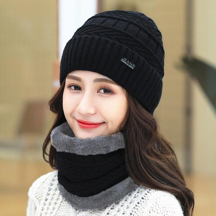 Female Knitted Hat Scarf Caps Neck Warmer Winter Hats For Men