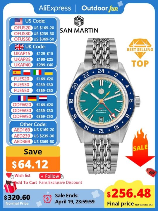 San Martin Original Design Fashion GMT 39.5mm Men Sports Watch Japan NH34 Automatic Mechanical Waterproof 100m SN0116 Reloj