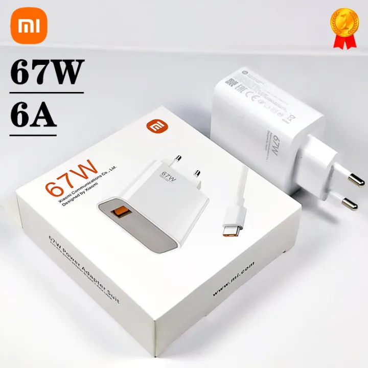 Xiaomi 67W Fast Charger and 6A USB Type C Charging Cable Set Wall Charger Single USB-A Port Power Adapter Charging for Xiaomi
