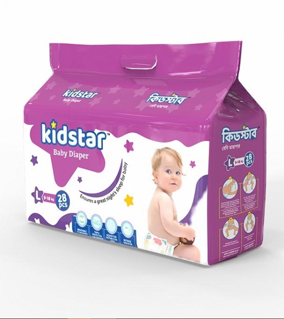 Kidstar Ultra Soft Belt Diaper Large (L) 28pcs Pack (9-18 Kg) for Kids Safety and Comfortable Pampers