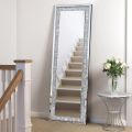 Full Length Mirror- 65 x 21.6 Crystal Crush Diamond Floor Mirror with Standing Silver Large Full Body Mirror.