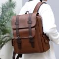 Leather Shoulder Backpack Waterproof Men Retro Large Capacity Casual Business Laptop Bags for Students Schoolbag Travel Fashion. 