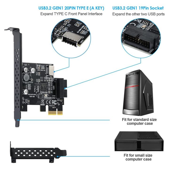 PCI-E%201X%20To%20USB%203.2%20GEN1%205Gbps%2020Pin%20Front%20Panel%20Header%20(To%20Type-C%20Front%20Panel%20Header)%20Front%20Panel%20Connector%20Riser%20Card%20-%20Image%207