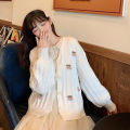 Knitted Cardigan Coat Women's CherryInsInternet Celebrity Same Style Cute WildVCollar Slimming Korean Style Thin Sweater.