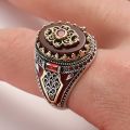 Retro Handmade Islamic Men Ring Vintage Turkish Double s Black Red CZ Stone Ring Punk 2023 Trendy Religious Muslim Jewelry.
