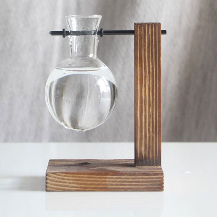 Plant Glass Vase Hydroponic Flower Pot Wooden Frame Stand Terrarium Home Decor