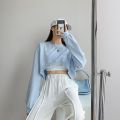 Women Long Sleeve Cropped Crop Top Hoodies Sweatshirt Causal Loose Pullover Tops Hickeys Miees. 