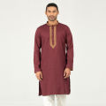 Semi Fit Embro Panjabi - Maroon. 