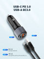 LDNIO 36W Fast Car Charger, Type-C & USB-A Charging Port, USB Car Charger with USB-A to Type-C Cable.
