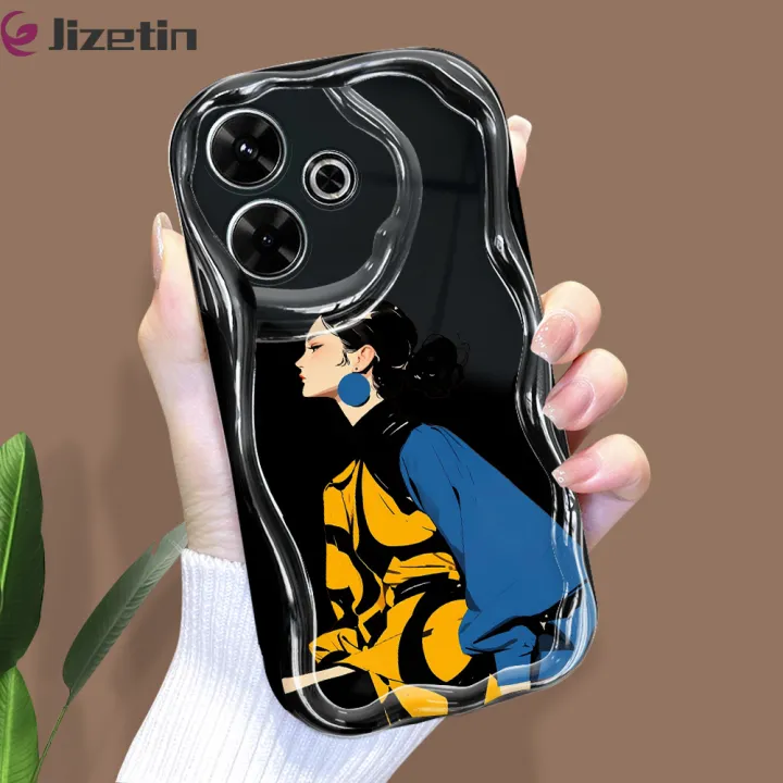 Jizetin%20for%20Redmi%2013%20Xiaomi%20Poco%20M6%204G%20Back%20Cover%20Fashion%20Queen%20Cream%20Wavy%20Edge%20Soft%20Silicone%20Phone%20Case%20-%20Image%202