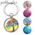New Colorful Life of Tree Beauty glass cabochon keychain Bag Car key chain Ring Holder Charms keychains gift.