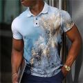 Simple Men'S Polo Shirt Splash Ink Printing Daily Casual Short Sleeve Street Top Tees Summer Men Clothing Loose Oversized-Shirts. 