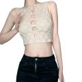 Women Casual Tank Tops, Solid Color Hollow-Out Plaid Texture Sleeveless Knitted Crop Tops. 