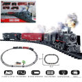 Rail King Train Set Toy with Smoke, Light, Locomotive, Cargo Car, and Tracks Powered by Battery. 