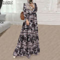 ZANZEA Muslimah Womens Long Sleeve Floral Hawaiian Beach Abaya Jubba Flare Maxi Muslim Dress NEW.