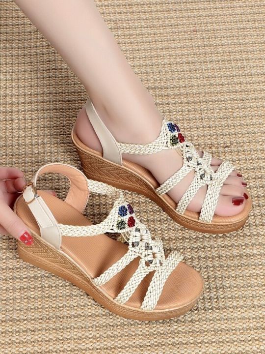 High Heel Platform Sandals Women's Flat Shoes Fairy Style2023New Popular Women's Shoes Bohemian Beach Shoes