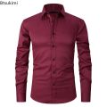 New 2023 Men's Long Sleeve Dress Shirts Anti-Wrinkle No-Ironing Elasticity Slim Fit Men Social Formal Shirts Solid Camisas Male. 