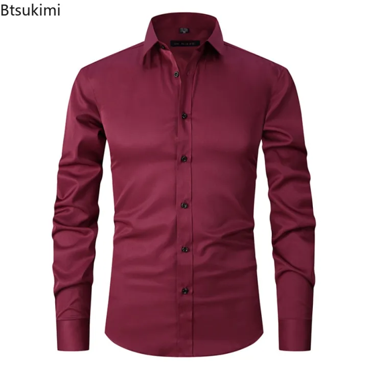 New%202023%20Men's%20Long%20Sleeve%20Dress%20Shirts%20Anti-Wrinkle%20No-Ironing%20Elasticity%20Slim%20Fit%20Men%20Social%20Formal%20Shirts%20Solid%20Camisas%20Male%20-%20Image%202
