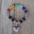 【Beiver Jewelry Store  】10MM Beads Mens 7 Chakra Bangle Healing Crystals Stone Chakra Pray Mala Heart Bracelet. 