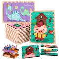 Kid Brain Wooden Toy Double-sided 3D Strip Animal Puzzle Telling Stories Stacking Jigsaw Montessori Educational Toy for Children.