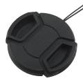 Black 58mm Plastic Snap on Lens Cap with Cable for SLR Cameras. 