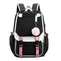 Large School Bags for Teenage Girls USB Port Canvas Schoolbag Student Book Bag Fashion Black Pink Teen School Backpack.