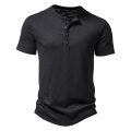 Henley Collar Summer Men's Casual Solid Color Short Sleeve T Shirt For Men Fashion Button Polo Male High Quality Top Tees Shirts. 