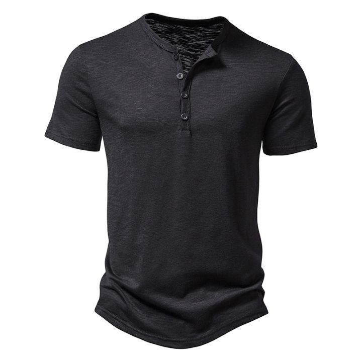 Henley%20Collar%20Summer%20Men's%20Casual%20Solid%20Color%20Short%20Sleeve%20T%20Shirt%20For%20Men%20Fashion%20Button%20Polo%20Male%20High%20Quality%20Top%20Tees%20Shirts%20-%20Image%202