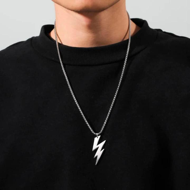 Men Lightning Bolts Pendants Silver Color Stainless Steel Link Chain Fashion Jewelry Chain For Men/Gift for Men/Boys