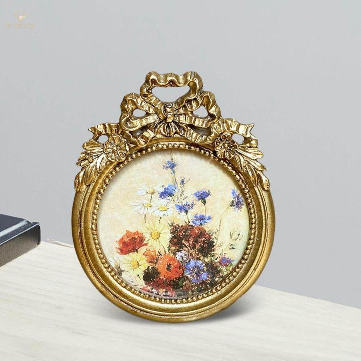 Antique Photo Frame Round Tabletop Wall Hanging for Wedding Home Decoration