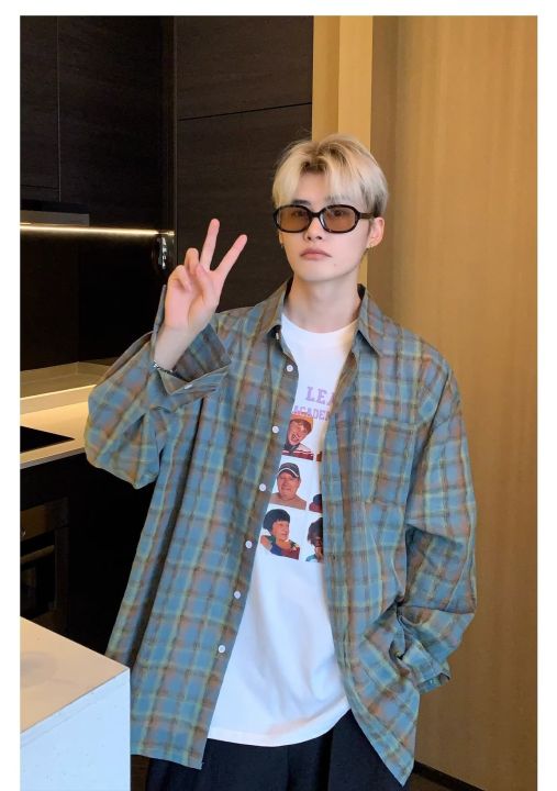 The new 2023 plaid men's shirt Korean version is casual and handsome for everyday use, and Oba is versatile for both men and women on campus