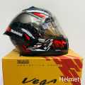 Vega Bolt Bunny Glossy Black Red full face helmet with dual certification.. 