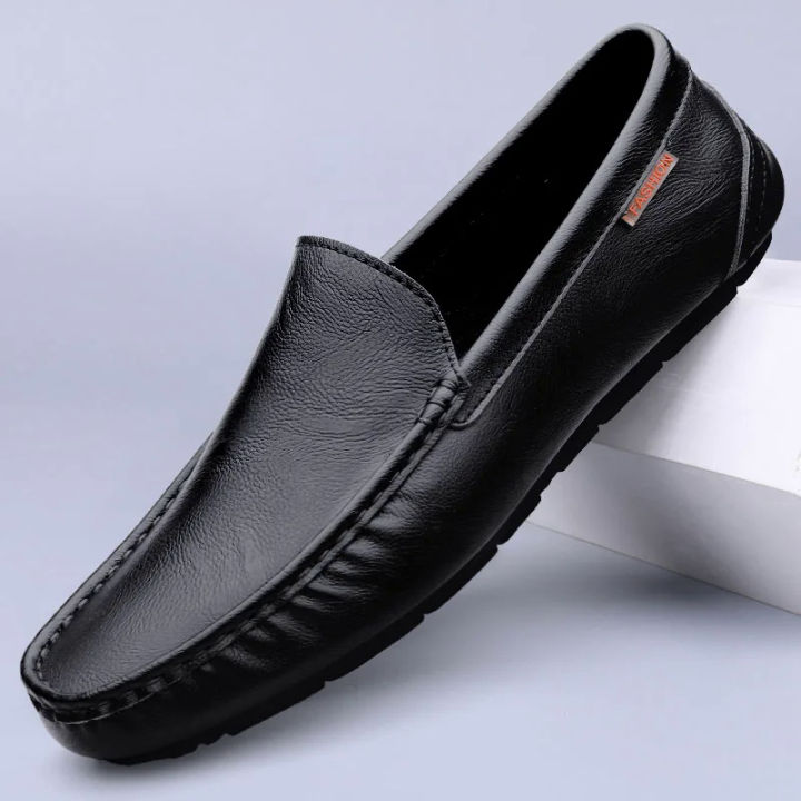 【selevn roind】 Genuine Leather Men Casual Shoes Luxury Brand Soft Mens Loafers Moccasins Breathable Slip on Black Driving Shoes Plus Size 37-47