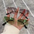 Fashion Rimless Rectangle Sunglasses Women Men Alloy Trendy Brand Small Square Sun Glasses Gradient Black Lens Shades UV400. 