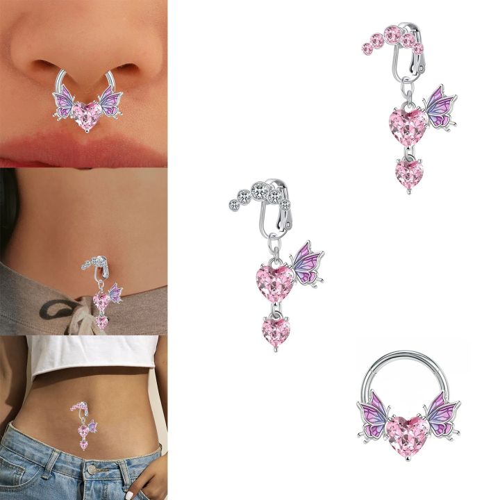Body Piercing Jewelry Butterfly Belly Ring Stainless Steel Magnet Body Jewelry Nose Ring Hoop Heart Nose Piercing