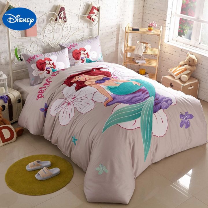 Disney Little Mermaid Ariel 100% Cotton Bedding Set 3D Printed Pink Duvet Cover Set Pillow Cases Bed Sheet Girls Bedroom Decor