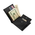 1pc Men's Shielded RFID Wallet, Top Layer Cowhide Credit Card Holder, With Auspicious Deer Head Metal Label Wallet, Large Capacity Bag.