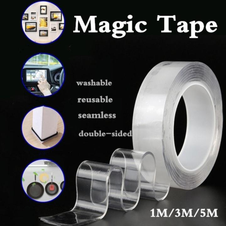 Nano Magic Double Side Adhesive Tape 2CM (3 meter)- Re-usable Clear, Waterproof Anti-Slip Traceless Sticky Gel Pad Strips Grip for Car, Home, Office Supplies