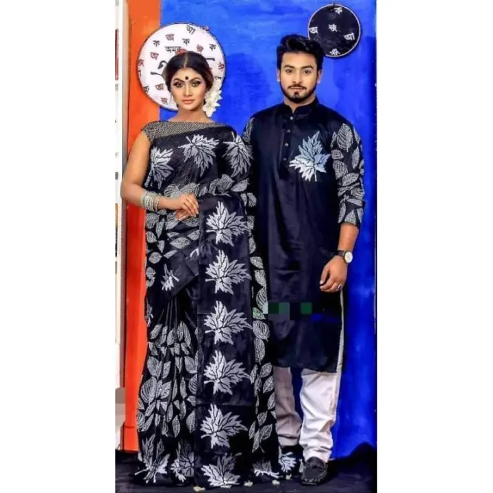 Dhupian%20Silk%20Saree%20and%20Dhupian%20panjabi%20For%20Combo%20Couple%20Dress%20-%20Image%202