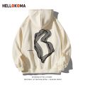 HELLO KOMAThin European and American High Street Hooded Sweater Women's Autumn and Winter Fleece-Lined Thickened Loose Casual Top Men's Fashion. 