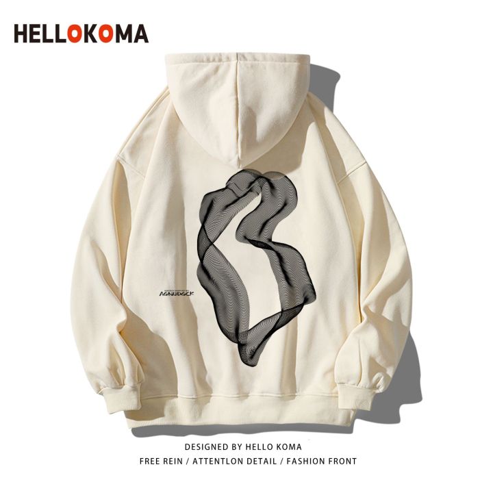 HELLO%20KOMAThin%20European%20and%20American%20High%20Street%20Hooded%20Sweater%20Women's%20Autumn%20and%20Winter%20Fleece-Lined%20Thickened%20Loose%20Casual%20Top%20Men's%20Fashion%20-%20Image%202