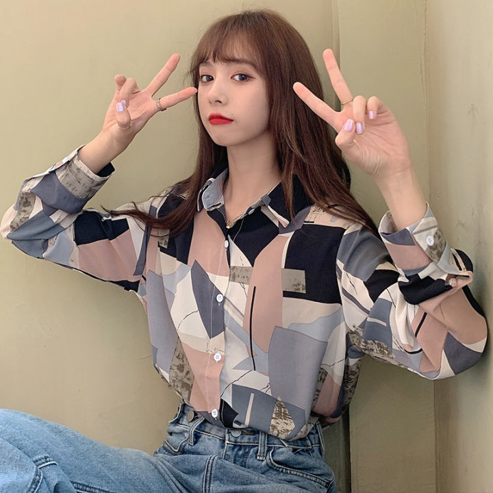 Hong Kong Style Long Sleeve Shirt Women's Spring and Autumn Korean Style Loose Design Retro Hong Kong Style French Sweet Gentle Shirt Fashion