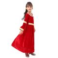 Child Girl Noble Medieval Renaissance Princess Costume Cosplay Red Velvet Kids Fancy Dress Halloween Carnival Party Fantasy.