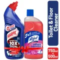 Harpic Lizol Double Protection- 750ml Toilet Cleaner & 500ml Floral Surface Cleaner Combo. 