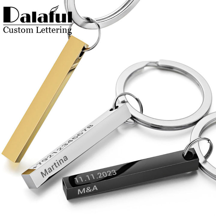Personalize Keychains 3D Bar Stainless Steel Keyrings Sides