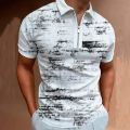 Summer Men's Clothes Polo Shirts Casual Turn-Down Collar Zipper Streetwear Plus Sign Print Short Sleeve Tee Shirt Men Polos Tops. 