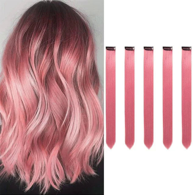 Black%20Friday%2022%20Inch%20Colored%20Pink%20Hair%20Extensions%20Party%20Highlights%20Straight%20Hairpiece%20Clip%20in%20Synthetic%20for%20Kids%20Girls(5%20Pc)%20-%20Image%207