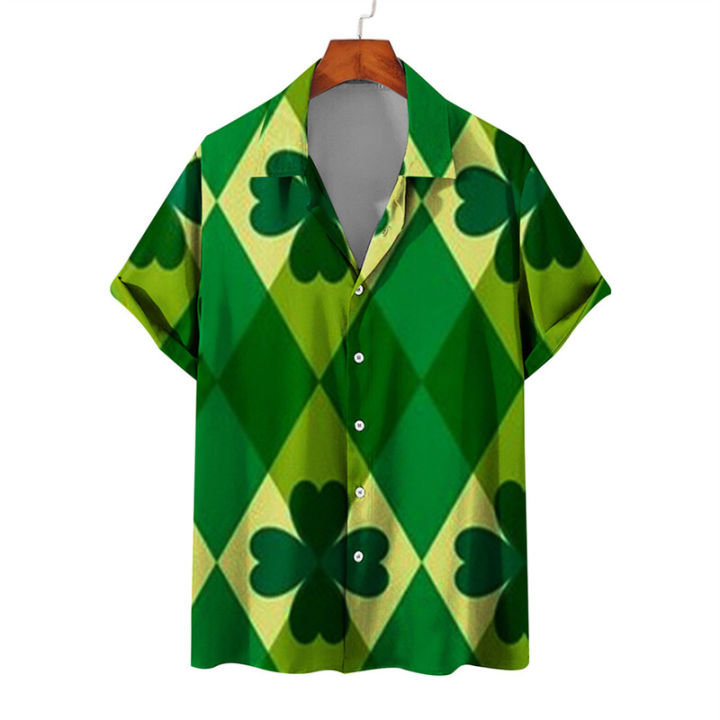 Hawaii Men's Beach Shirts Men Women Couple's Shirt Four-leaf Clover 3d Printed Lapel Short Sleeve Shirt Floral Shirts Tops