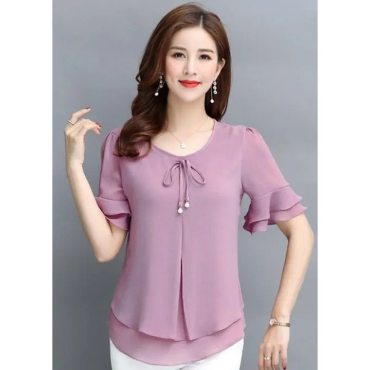 Standard peach Color Short Tops For Women