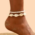 Boho Summer Ocean Beach Adjustable String Anklets Macrame Mussel Sea Shell Cowrie Beaded Chain Ankle Bracelet on Leg for Women. 